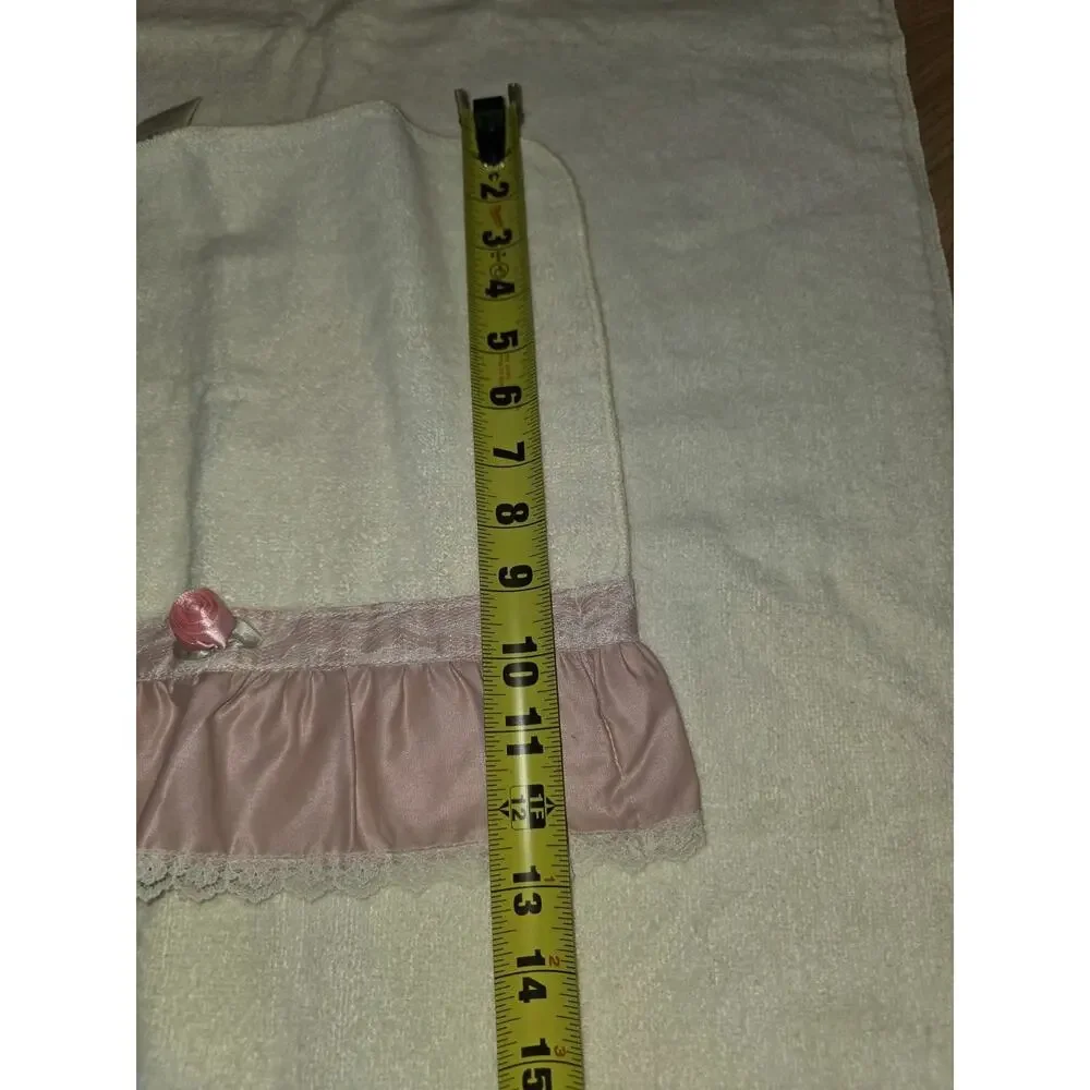 Vintage 80s Satin Lace Trim Ruffled Towel Set Pink Rosette JC Penny 3 Piece Set